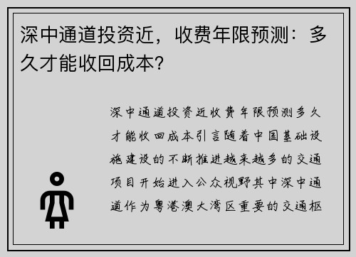 深中通道投资近，收费年限预测：多久才能收回成本？