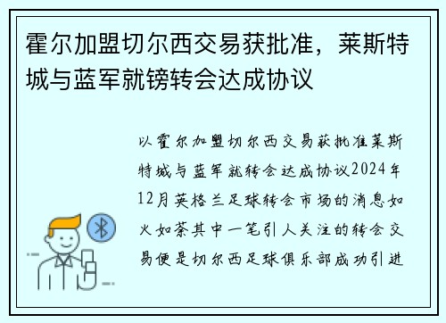 霍尔加盟切尔西交易获批准，莱斯特城与蓝军就镑转会达成协议