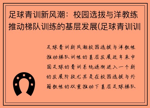 足球青训新风潮：校园选拔与洋教练推动梯队训练的基层发展(足球青训训练营)