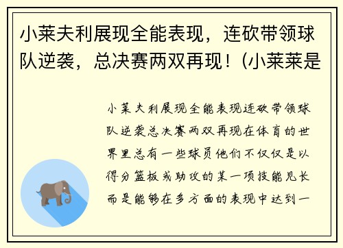 小莱夫利展现全能表现，连砍带领球队逆袭，总决赛两双再现！(小莱莱是什么意思)