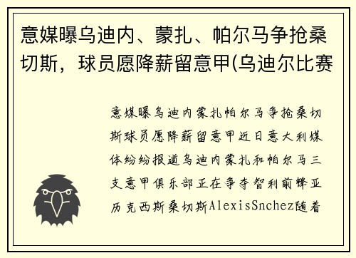 意媒曝乌迪内、蒙扎、帕尔马争抢桑切斯，球员愿降薪留意甲(乌迪尔比赛视频)
