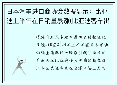 日本汽车进口商协会数据显示：比亚迪上半年在日销量暴涨(比亚迪客车出口日本)