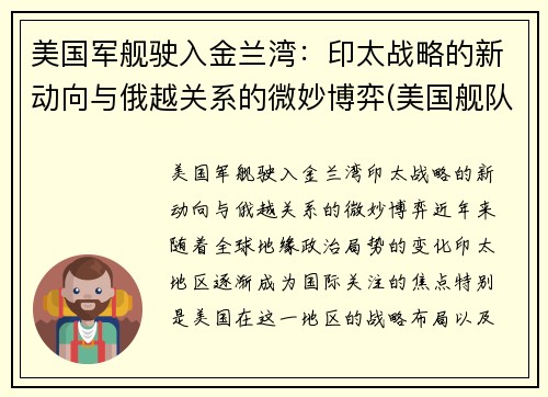 美国军舰驶入金兰湾：印太战略的新动向与俄越关系的微妙博弈(美国舰队进入印度)