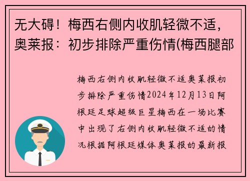 无大碍！梅西右侧内收肌轻微不适，奥莱报：初步排除严重伤情(梅西腿部)