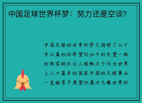 中国足球世界杯梦：努力还是空谈？